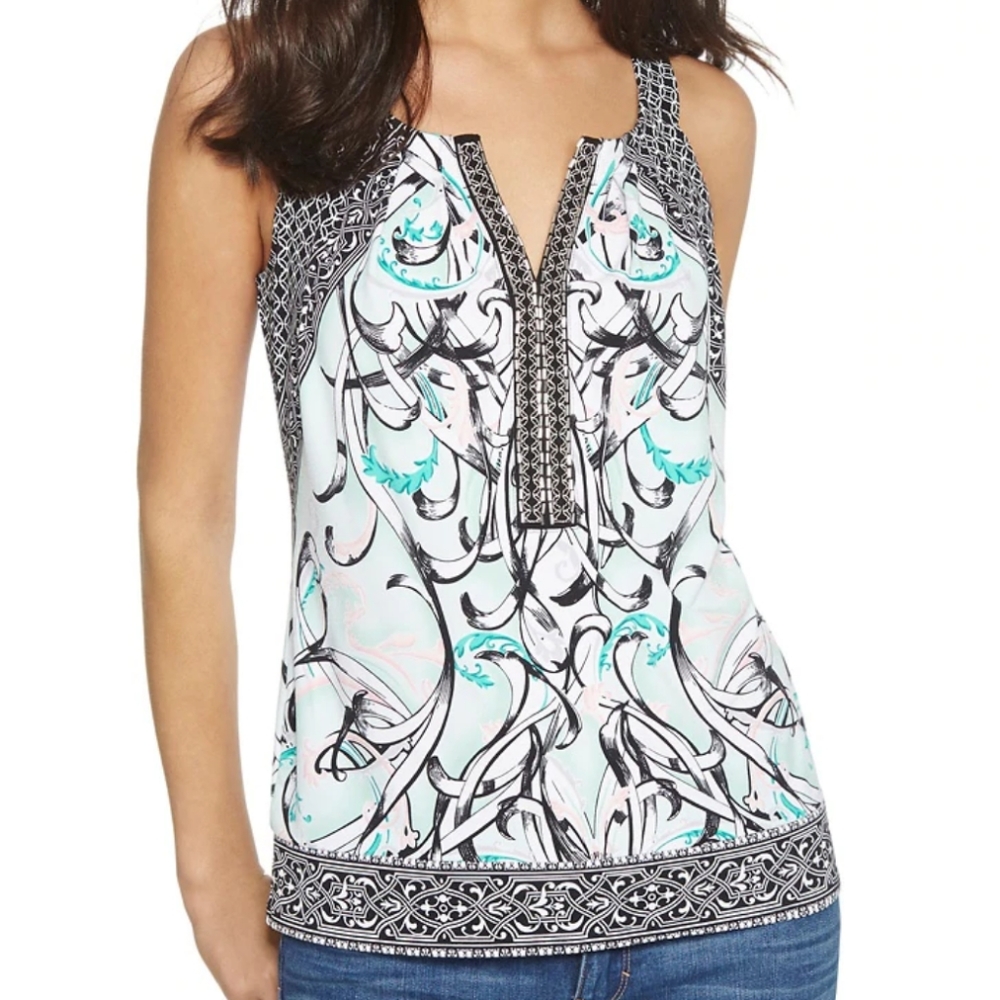 Sold...WHBM Sleeveless Embellished Print Top - M